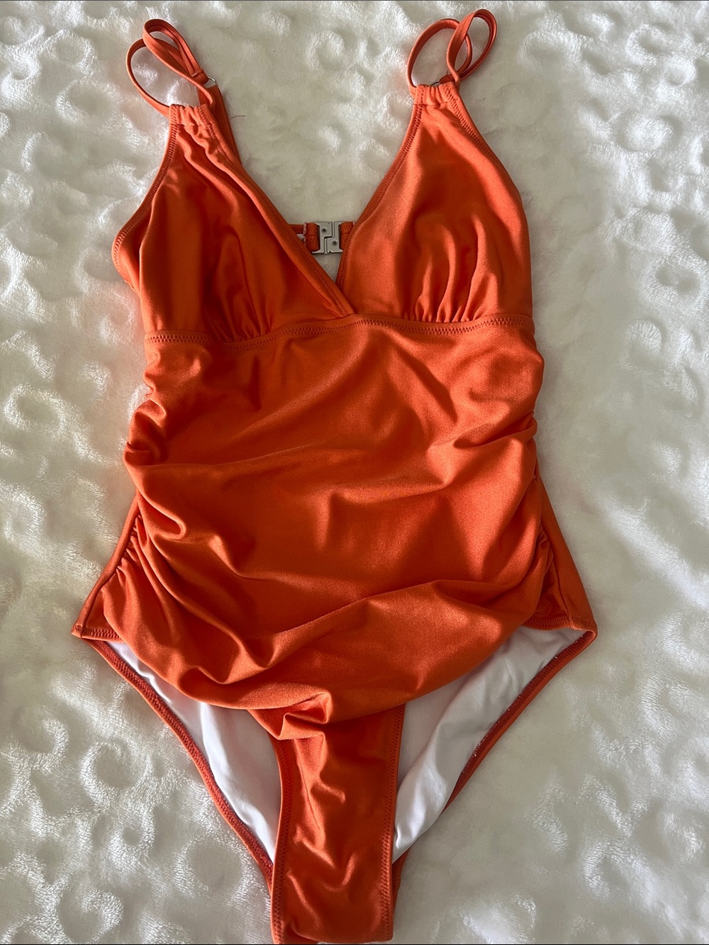 Source Unknown Bright Orange V‑Neck One-Piece Swimsuit